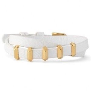Stella & Dot White & Gold Leather Wrap Bracelet
